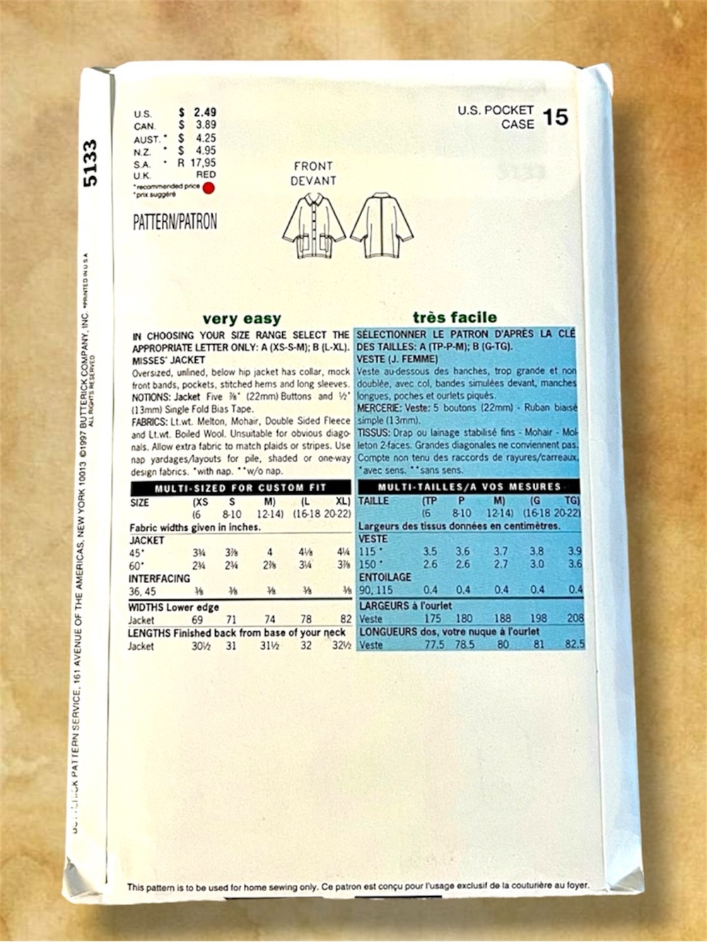 Vintage 1997 See & Sew 5133 Uncut Jacket Pattern L-XL - Picture 3 of 5